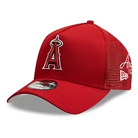 Casquette trucker ajustable New Era rouge Los Angeles Angels pour homme, modèle 9FORTY, logo A-Frame, inscription latérale.