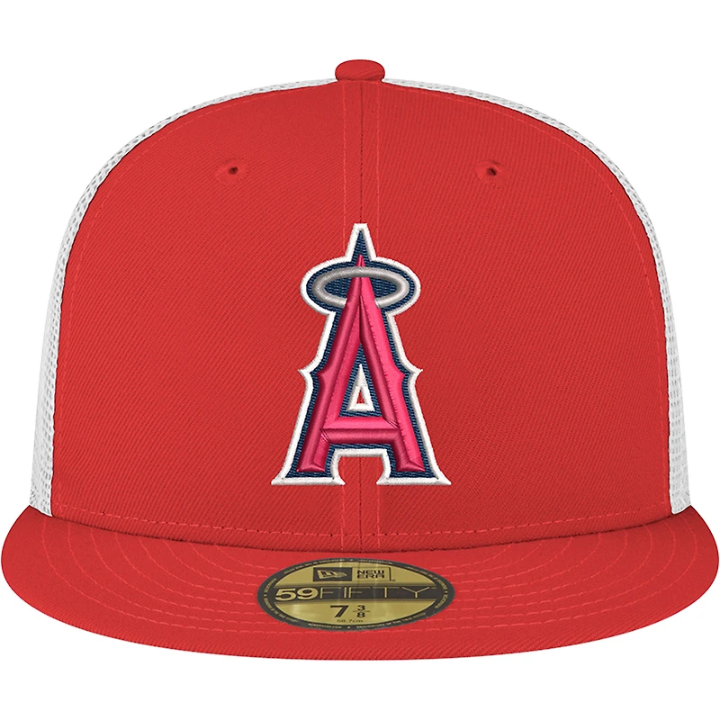 Men's New Era Red Los Angeles Angels Team Color 59FIFTY Trucker Fitted Hat