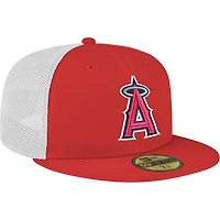 Men's New Era Red Los Angeles Angels Team Color 59FIFTY Trucker Fitted Hat