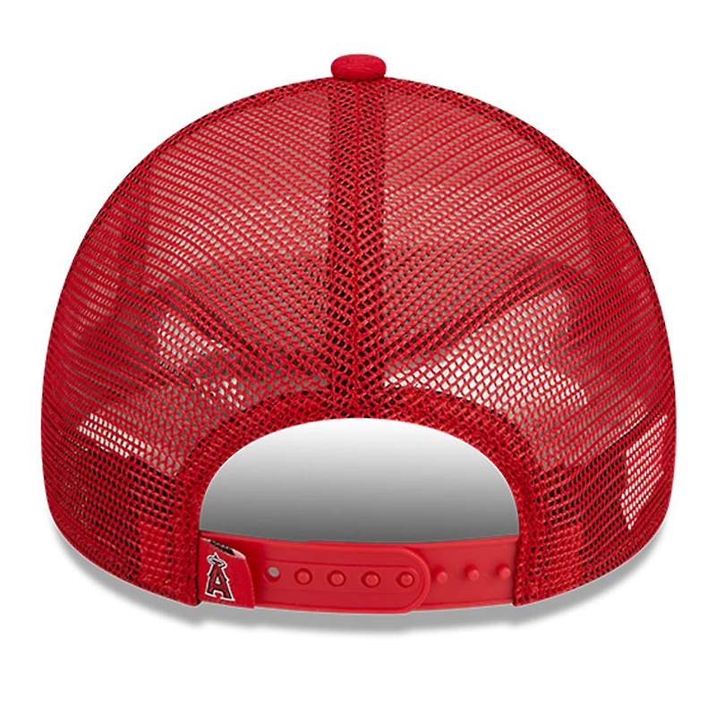 Men's New Era White/Red Los Angeles Angels Stacked A-Frame Trucker 9FORTY Adjustable Hat