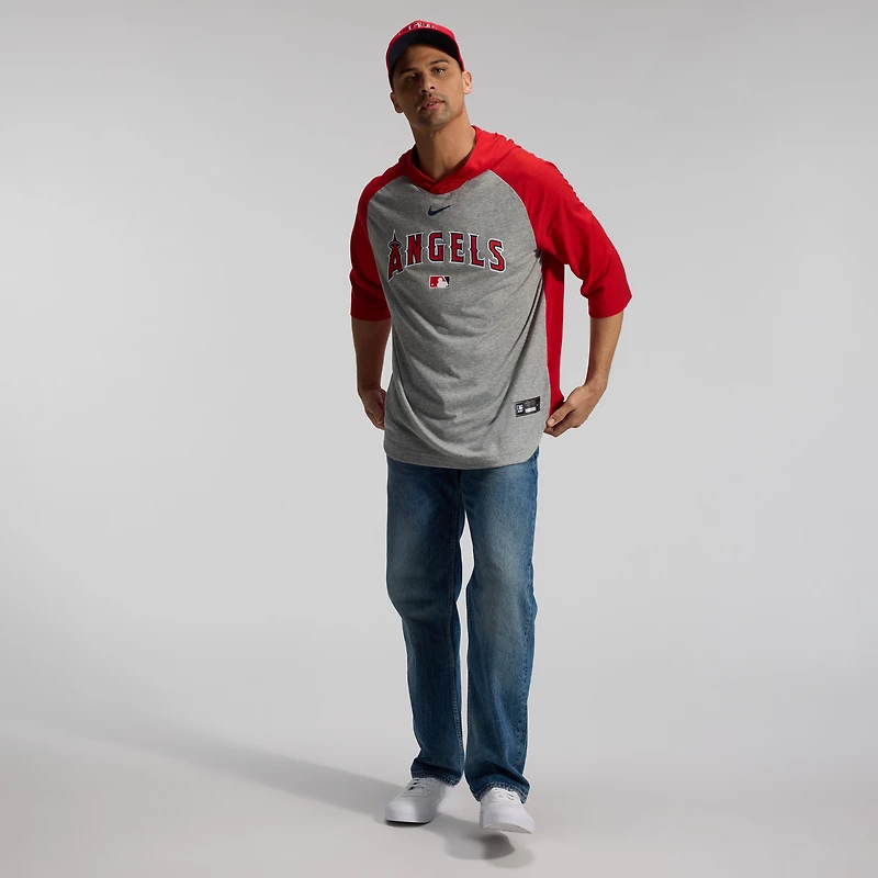 Men's Nike Gray Los Angeles Angels Authentic Collection Flux Dri-FIT Raglan 3/4-Sleeve Hooded T-Shirt