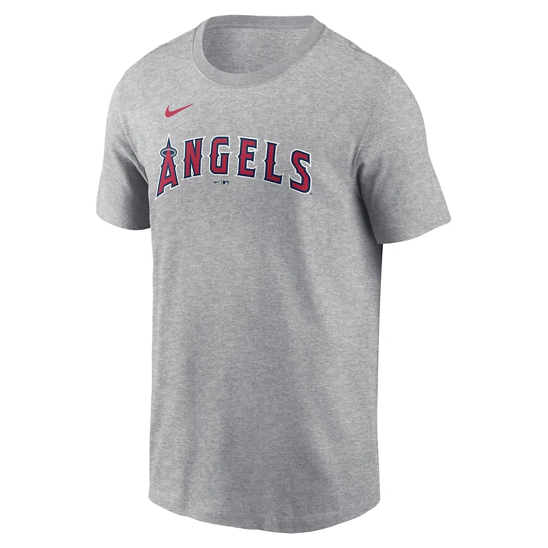 T-shirt Nike gris Mike Trout pour homme avec nom et numéro Fuse des Los Angeles Angels