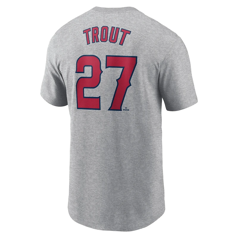 T-shirt Nike gris Mike Trout pour homme avec nom et numéro Fuse des Los Angeles Angels