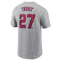 T-shirt Nike gris Mike Trout pour homme avec nom et numéro Fuse des Los Angeles Angels
