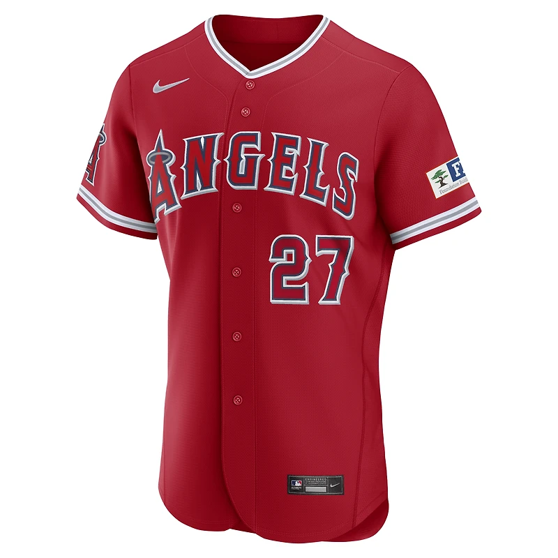 Men's Nike Mike Trout Red Los Angeles Angels Alternate Authentic Sponsor Patch Jersey