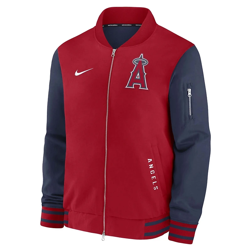 Men's Nike Red/Navy Los Angeles Angels Authentic Collection Dugout Relaxed Full-Zip Bomber Jacket