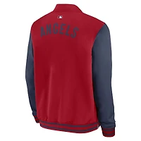 Veste aviateur Nike rouge/bleu marine pour homme, collection authentique Los Angeles Angels, coupe décontractée, entièrement zippée, Dugout