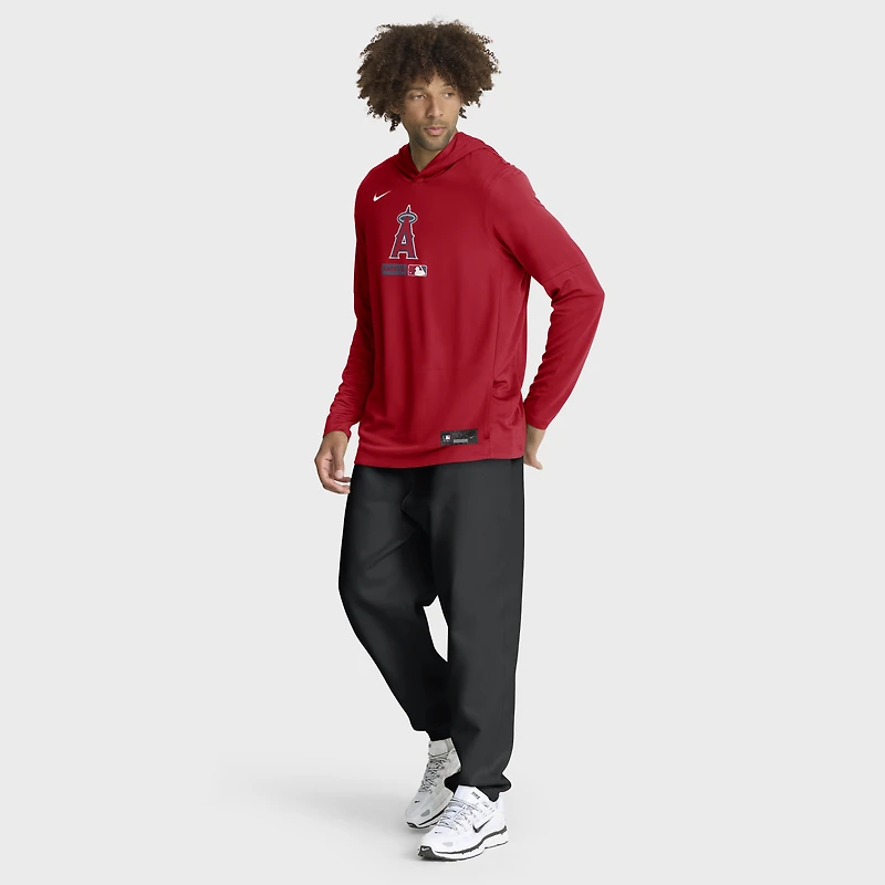 T-shirt à capuche manches longues Nike rouge Los Angeles Angels Authentic Collection Dri-FIT pour homme