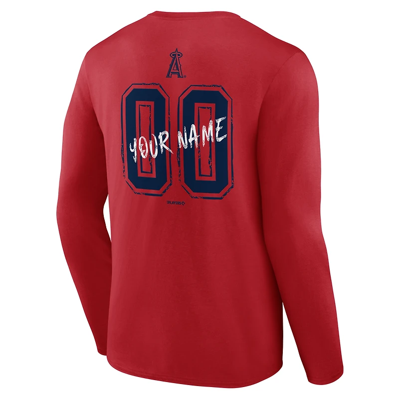 Men's Red Los Angeles Angels Hustle Personalized Name & Number Long Sleeve T-Shirt