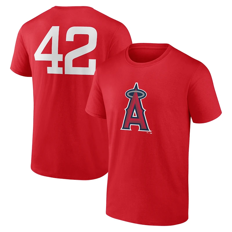 T-shirt rouge pour homme avec nom et numéro Jackie Robinson Day des Los Angeles Angels