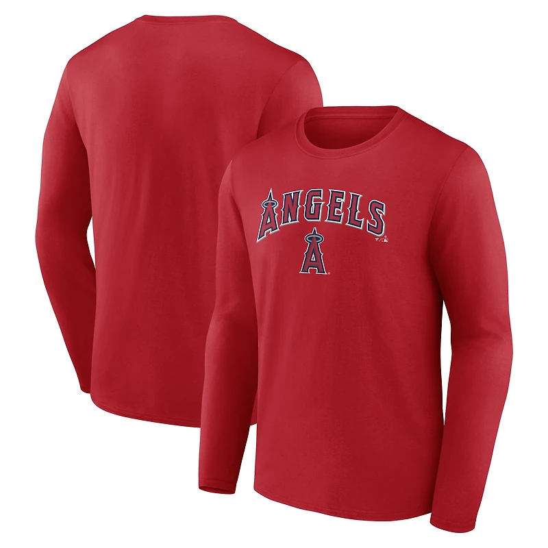 Men's  Red Los Angeles Angels Team Lockup Long Sleeve T-Shirt