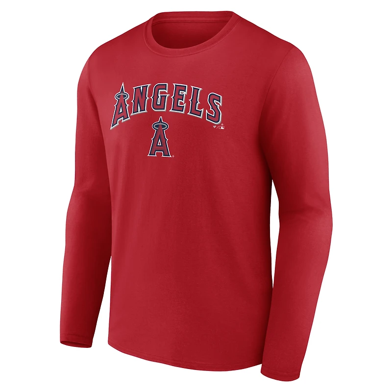 Men's  Red Los Angeles Angels Team Lockup Long Sleeve T-Shirt