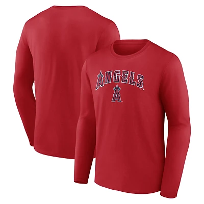 Men's  Red Los Angeles Angels Team Lockup Long Sleeve T-Shirt