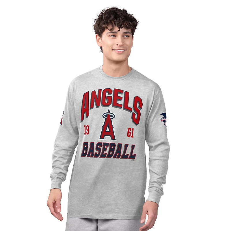 Men's Starter  Heather Gray/Red Los Angeles Angels Two-Pack Long Sleeve & Short T-Shirt Set