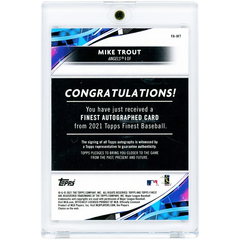 Carte autographiée de Mike Trout (Los Angeles Angels) Topps Finest Red Wave Refractor 2021 #FA-MT #2/5