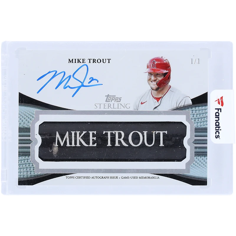 Mike Trout Los Angeles Angels Autographed 2023 Topps Sterling Game Used Nameplate Bat Barrel #ABN-MT #1/1 Card