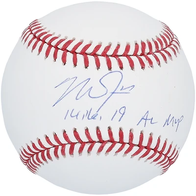 Baseball autographié par Mike Trout des Los Angeles Angels avec l'inscription « 14,16,19 AL MVP »