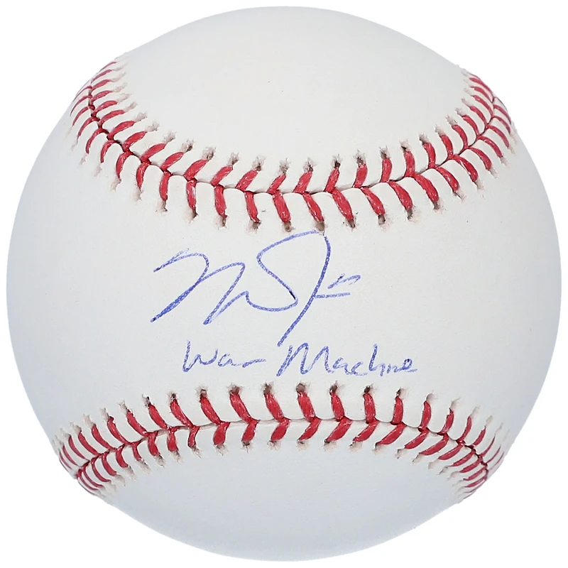 Baseball autographié par Mike Trout des Los Angeles Angels avec l'inscription « WAR Machine »