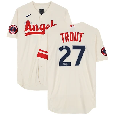 Maillot Nike authentique City Connect autographié par Mike Trout des Los Angeles Angels