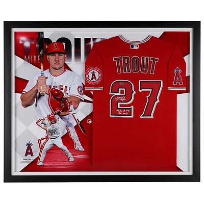 Mike Trout Los Angeles Angels Autographed Framed Red Nike Authentic Jersey Collage with "14, 16, 19 AL MVP" Inscription