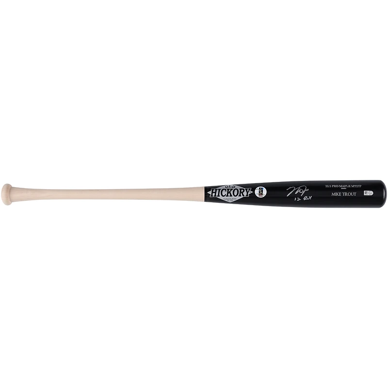 Batte de baseball Old Hickory Game Model autographiée par Mike Trout des Los Angeles Angels avec l'inscription « 12 ROY »