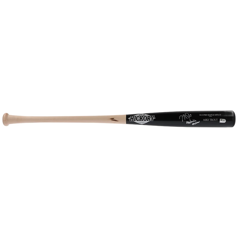Batte de baseball Old Hickory autographiée par Mike Trout des Los Angeles Angels avec l'inscription « Millville Meteor »