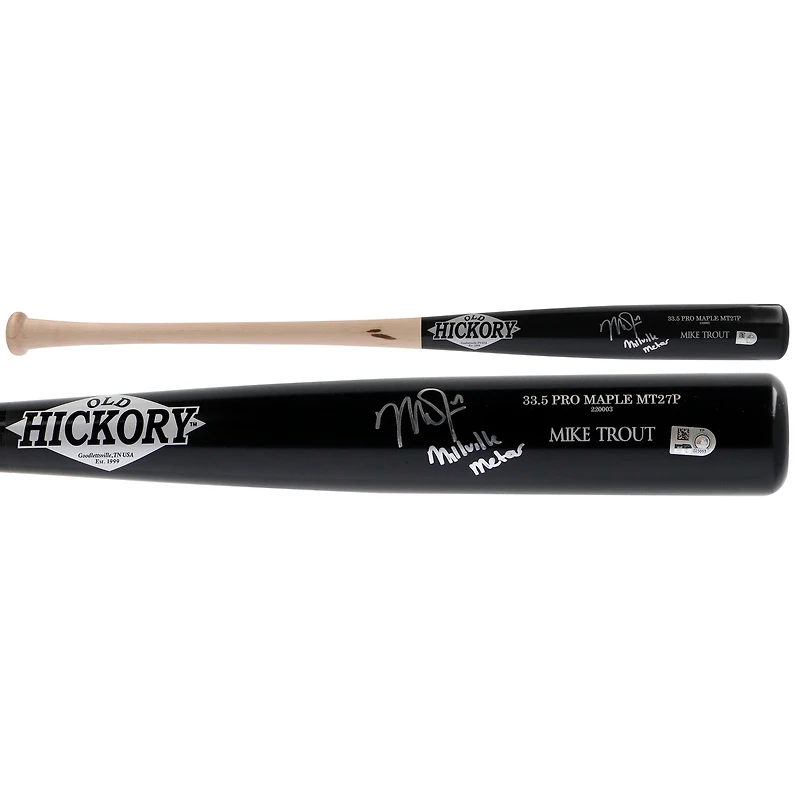 Batte de baseball Old Hickory autographiée par Mike Trout des Los Angeles Angels avec l'inscription « Millville Meteor »