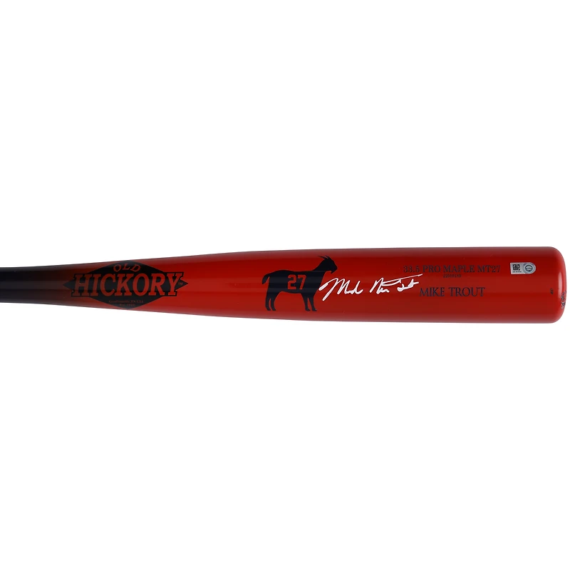 Mike Trout Los Angeles Angels a autographié la batte personnalisée Old Hickory MT27 The Goat avec la signature du nom complet