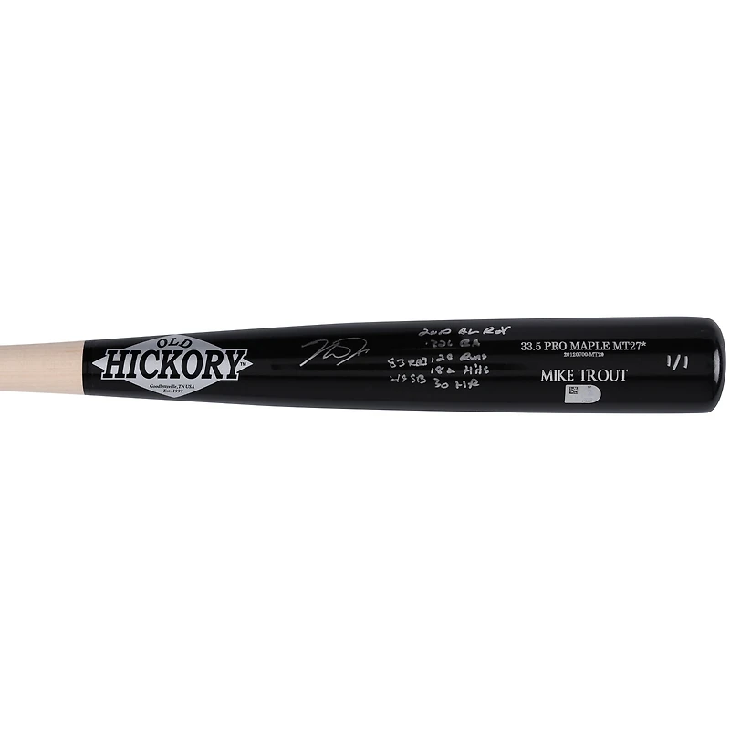 Batte de baseball dédicacée par Mike Trout des Los Angeles Angels avec inscriptions des statistiques de la saison 2012 - Édition limitée #1/1
