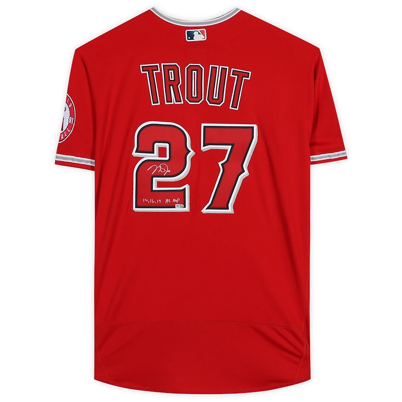 Mike Trout Los Angeles Angels Autographed Red Nike Authentic Jersey with "14 16 19 AL MVP" Inscription