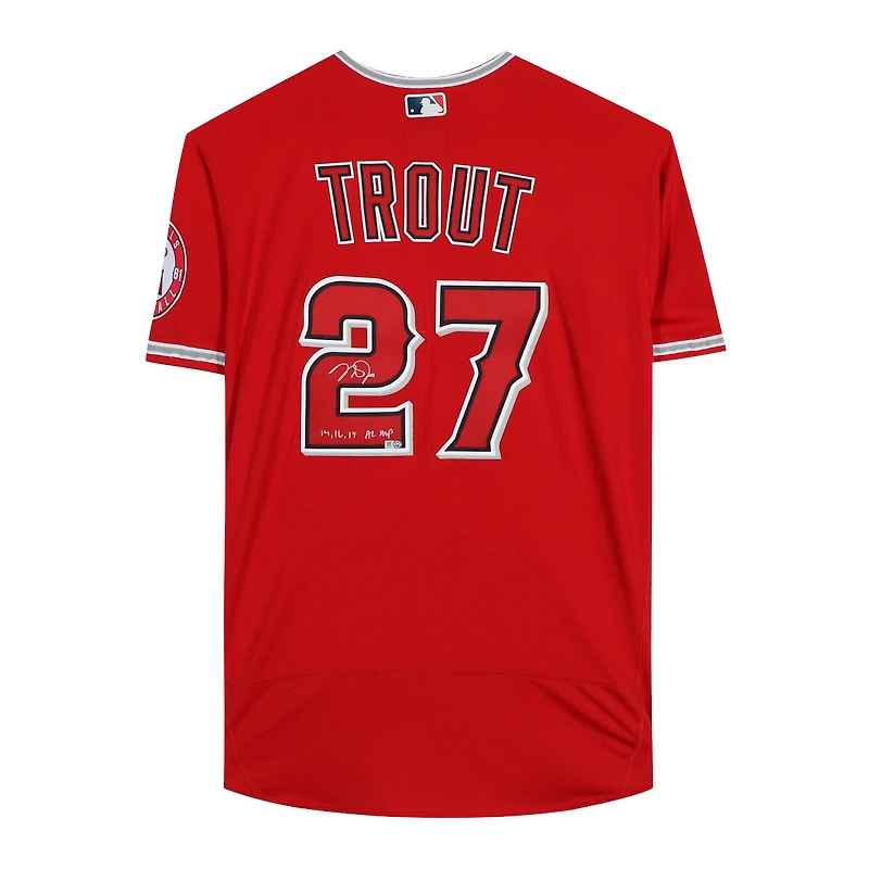 Mike Trout Los Angeles Angels Autographed Red Nike Authentic Jersey with "14 16 19 AL MVP" Inscription