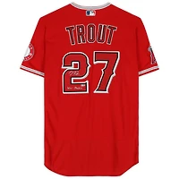Maillot Nike authentique rouge autographié par Mike Trout des Los Angeles Angels avec inscription « War Machine »