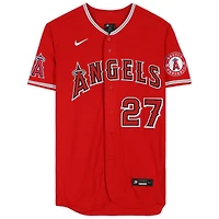 Maillot Nike authentique rouge autographié par Mike Trout des Los Angeles Angels avec inscription « War Machine »