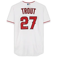 Maillot Nike authentique blanc autographié par Mike Trout des Los Angeles Angels avec inscription « 12 AL ROY »