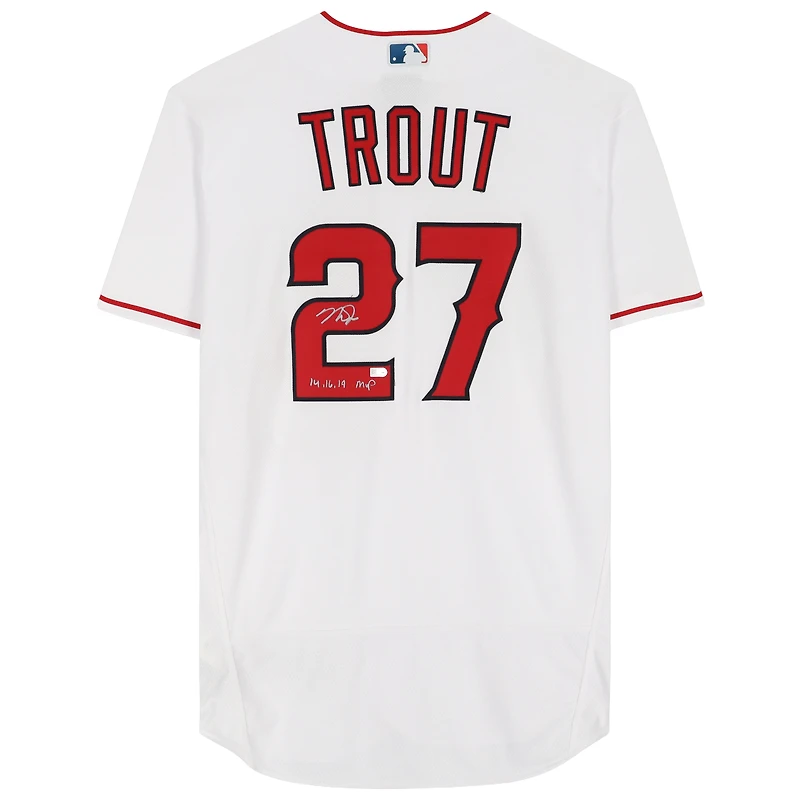 Mike Trout Los Angeles Angels Autographed White Nike Authentic Jersey with "14, 16, 19 AL MVP" Inscription