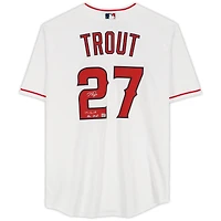 Maillot réplique Nike blanc autographié par Mike Trout des Los Angeles Angels avec inscription « 14,16,19 AL MVP »