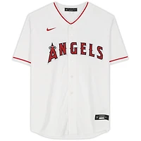 Maillot réplique Nike blanc autographié par Mike Trout des Los Angeles Angels avec inscription « 14,16,19 AL MVP »