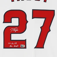 Maillot réplique Nike blanc autographié par Mike Trout des Los Angeles Angels avec inscription « 14,16,19 AL MVP »