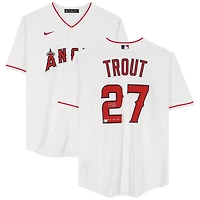 Maillot réplique blanc Nike autographié par Mike Trout des Angels de Los Angeles avec inscription « AL ROY 2012 »