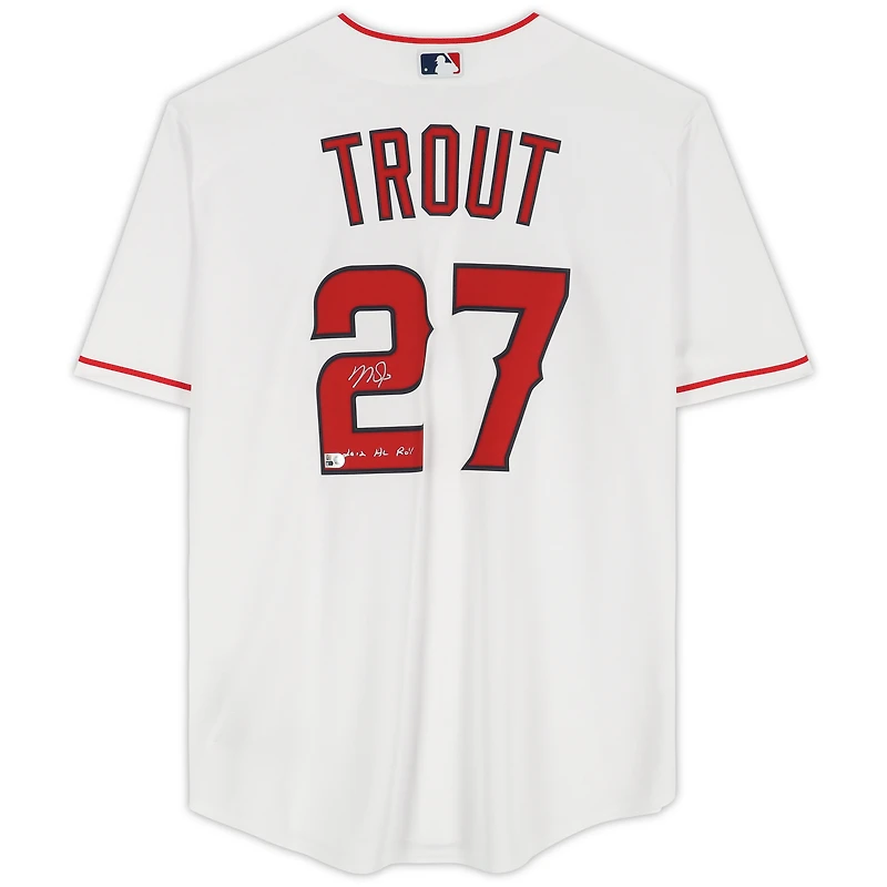Maillot réplique Nike blanc autographié par Mike Trout des Los Angeles Angels avec inscription « 2012 AL ROY »