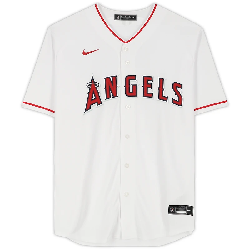 Maillot réplique blanc Nike autographié par Mike Trout des Angels de Los Angeles avec inscription « AL ROY 2012 »