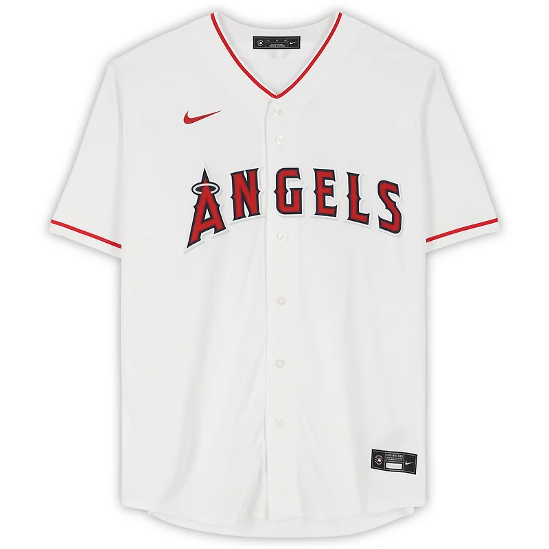 Maillot réplique Nike blanc autographié par Mike Trout des Los Angeles Angels avec inscription « KiiiiiD »