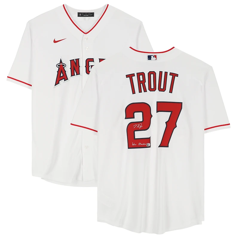 Maillot réplique Nike blanc autographié par Mike Trout des Los Angeles Angels avec inscription « War Machine »