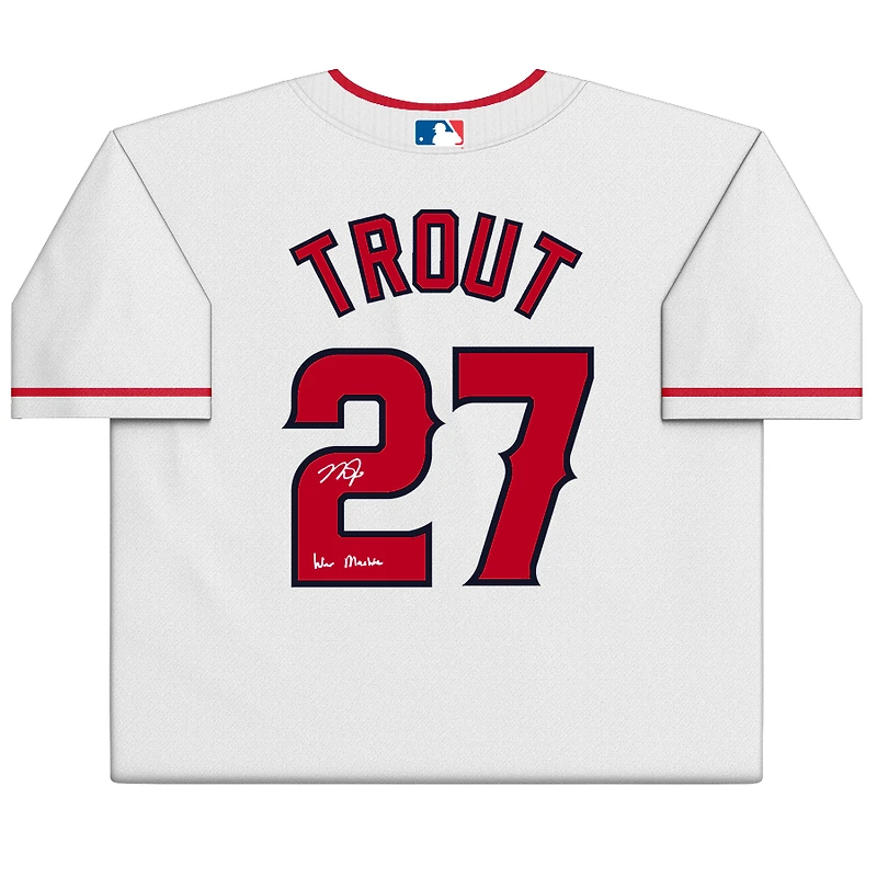 Maillot réplique Nike blanc autographié par Mike Trout des Los Angeles Angels avec inscription « War Machine »
