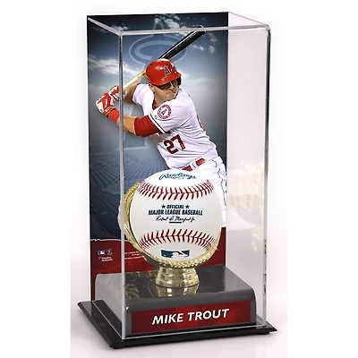 Vitrine de présentation des gants dorés des Los Angeles Angels de Mike Trout avec image