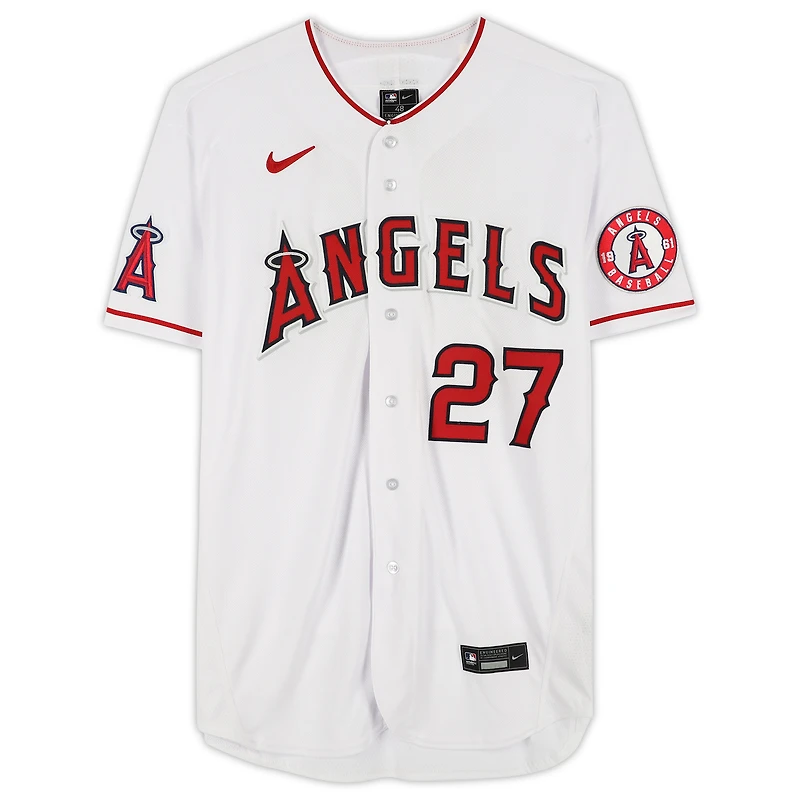 Maillot Nike authentique autographié par Mike Trout White des Los Angeles Angels avec inscription « Millville Meteor »