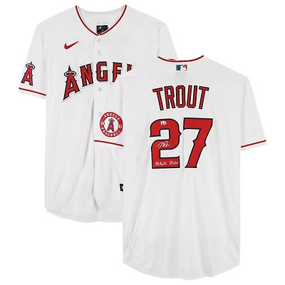Maillot Nike authentique autographié par Mike Trout White des Los Angeles Angels avec inscription « Millville Meteor »