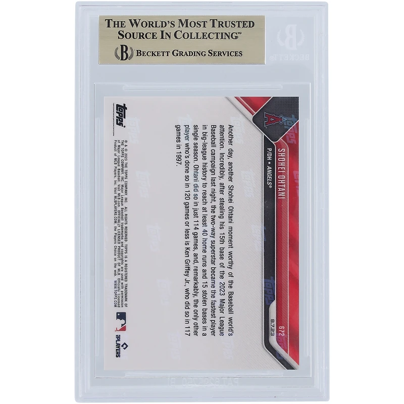 Shohei Ohtani Los Angeles Angels 2023 Topps Now Fastest To Reach 40 HRs & 15 SBs In A Season #672 BGS Authenticated 9.5 Card
