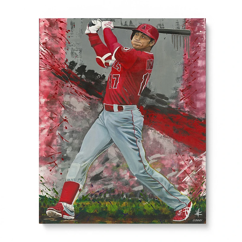 Impression giclée sur toile tendue de Shohei Ohtani Los Angeles Angels 16" x 20" - Art par Cortney Wall - Édition limitée de 2021