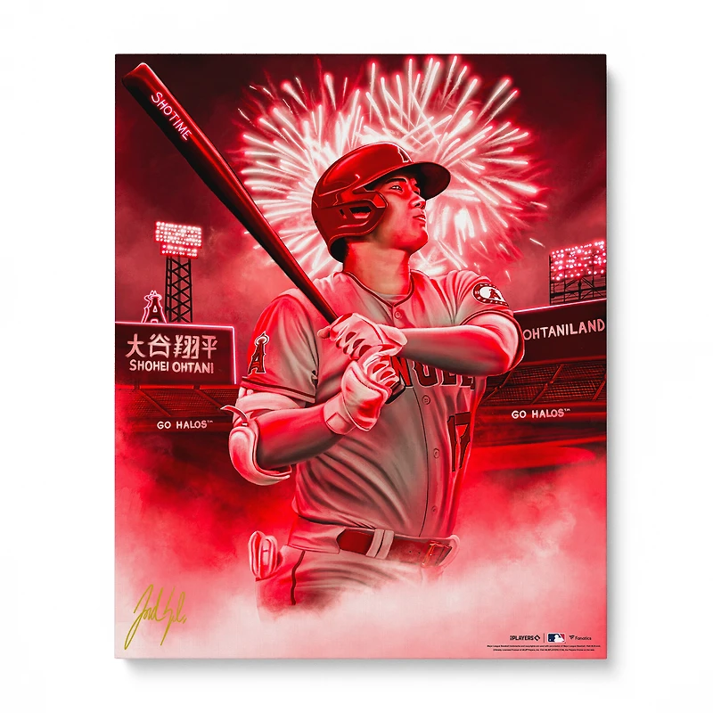 Shohei Ohtani Los Angeles Angels Stretched 16" x 20" Embellished Canvas Giclee Print - Art by Jordan Spector